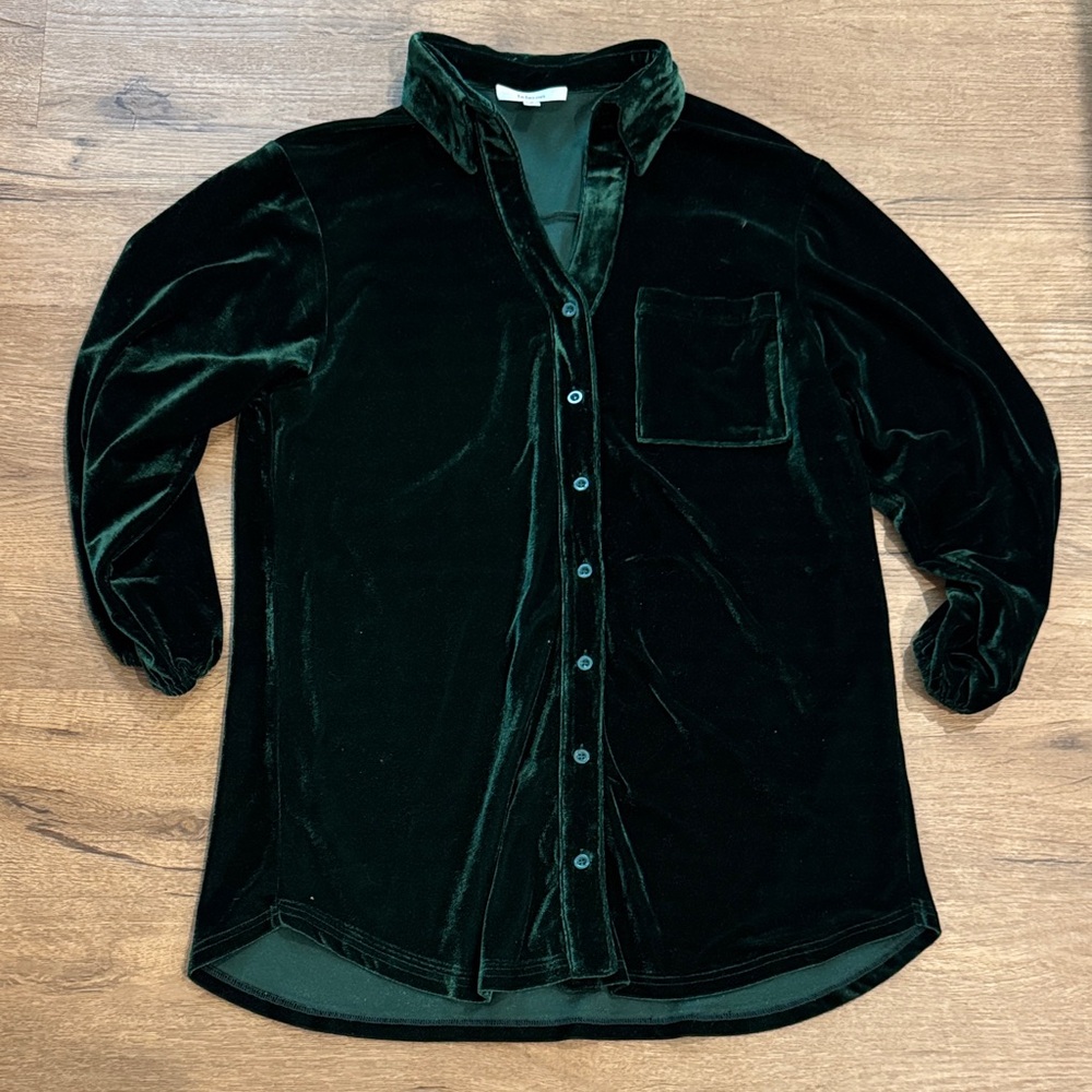 Lalavon Green Velvet Button-Up Tunic